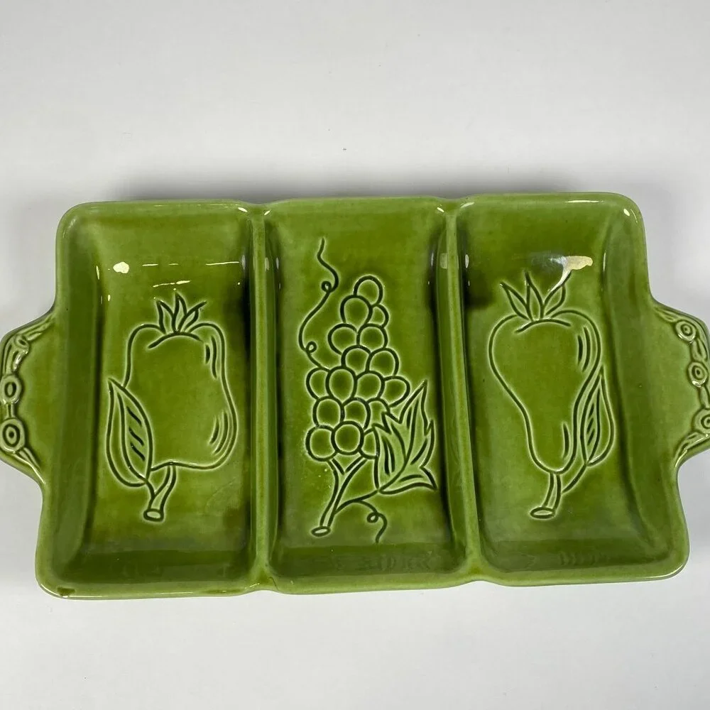 Vintage Maddux California Pottery Ceramic Divided Serving Tray Dish Fruit Motif